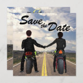 rijdende motorfietsen en veldbruiloft save the date (Voorkant / Achterkant)