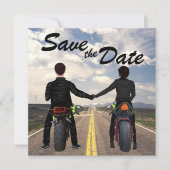 rijdende motorfietsen en veldbruiloft save the date (Voorkant)