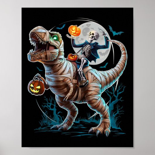 Rijdende Mummie Pompoen T Rex Dinosaur Grappige Ha Poster (Voorkant)