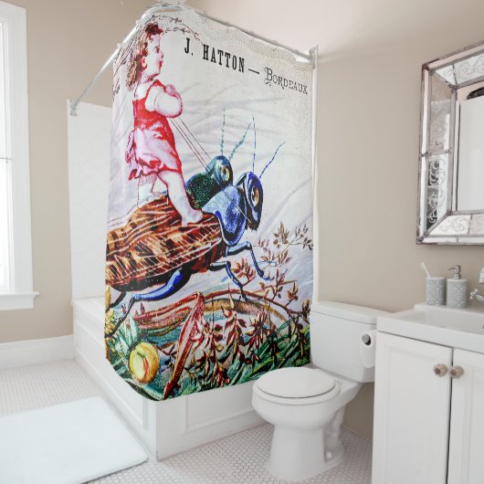 Rijdende sprinkhanen douchegordijn (In situ)