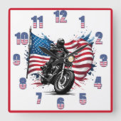 Rijder met levendige Amerikaanse vlag Vierkante Klok (Voorkant)