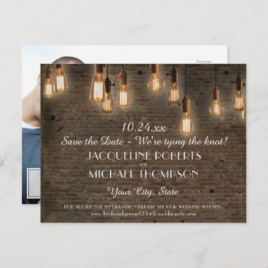 Rijen en Edisonlichten Opslaan Briefkaart Datum (Voorkant / Achterkant)