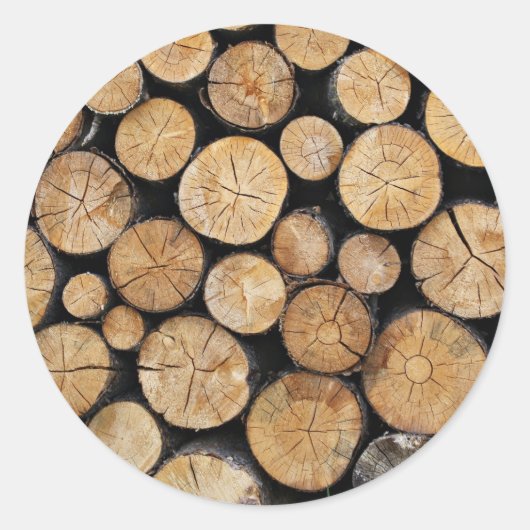 Rijen hout in stapel ronde sticker (Voorkant)