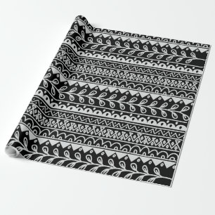 Rijen met zwart-witte krabbelpatronen cadeaupapier