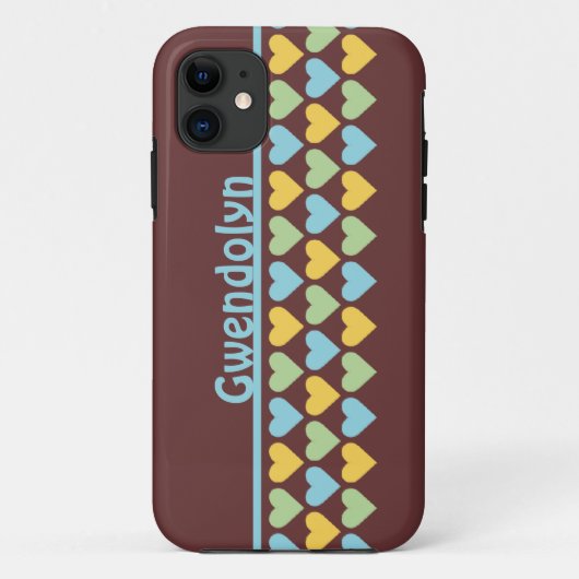 Rijen van hartenpatroonblauw personaliseren naam Case-Mate iPhone case (Achterkant)
