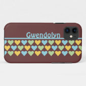 Rijen van hartenpatroonblauw personaliseren naam Case-Mate iPhone case (Achterkant (horizontaal))