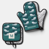 Rijen van octopuspatroon ovenwant & pannenlap set (Voorkant / Achterkant)