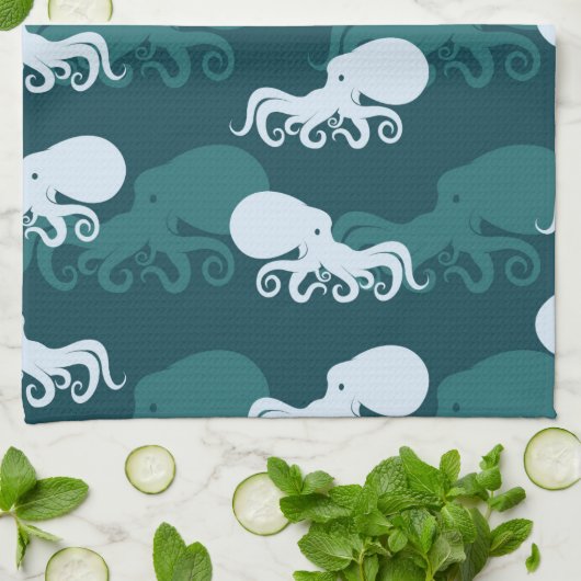 Rijen van octopuspatroon theedoek (Gevouwen)