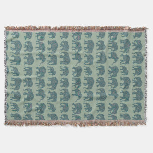 Rijen van Paisley Elephants Sage Green Throw Blank Deken