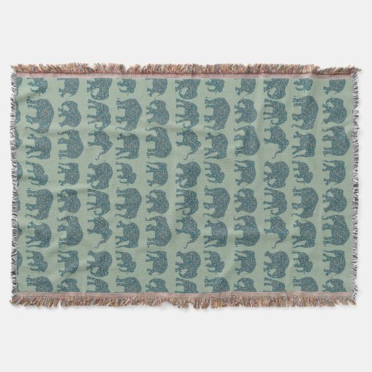 Rijen van Paisley Elephants Sage Green Throw Blank Deken (Voorkant)