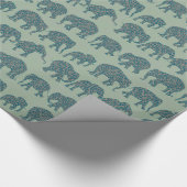 Rijen van Paisley Olifanten op Sage Green Giftwrap Cadeaupapier (Hoek)