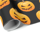 Rijen van Spooky Halloween Pumpkins Cadeaupapier (Rol Hoek)