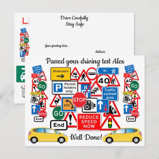 Rijexamen gefeliciteerd! briefkaart (Voorkant / Achterkant)