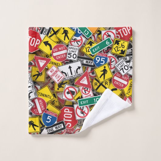 Rijinstructeur Fun Road Sign Collage Bad Handdoek (Wasdoekje)
