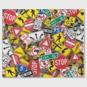 Rijinstructeur Fun Road Sign Collage Cadeaupapier (Vlak)