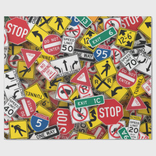 Rijinstructeur Fun Road Sign Collage Cadeaupapier
