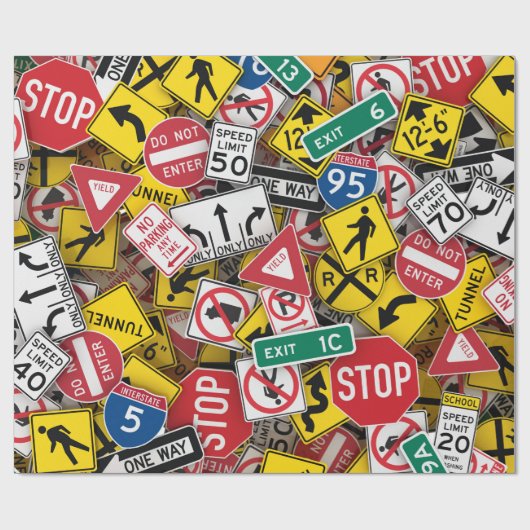 Rijinstructeur Fun Road Sign Collage Cadeaupapier (Vlak)