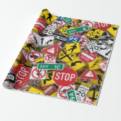 Rijinstructeur Fun Road Sign Collage Cadeaupapier (Uitgerold)