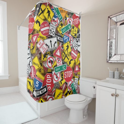 Rijinstructeur Fun Road Sign Collage Douchegordijn (In situ)