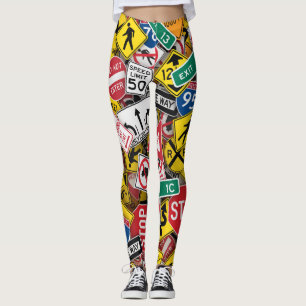 Rijinstructeur Fun Road Sign Collage Leggings