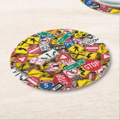 Rijinstructeur Fun Road Sign Collage Ronde Kartonnen Onderzetter (Gebogen)