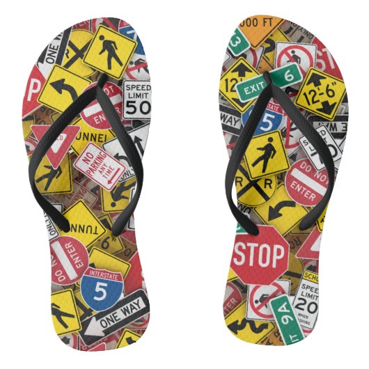 Rijinstructeur Fun Road Sign Collage Teenslippers (Voetbed)