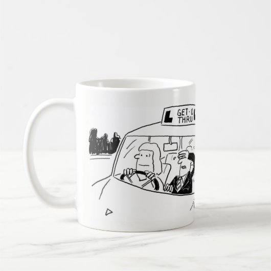 Rijinstructeur of examinator Cartoon Koffiemok (Links)