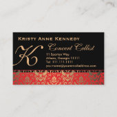 Rijk Elegant Rood Goud en Zwart Damast Klassiek Visitekaartje (Voorkant)