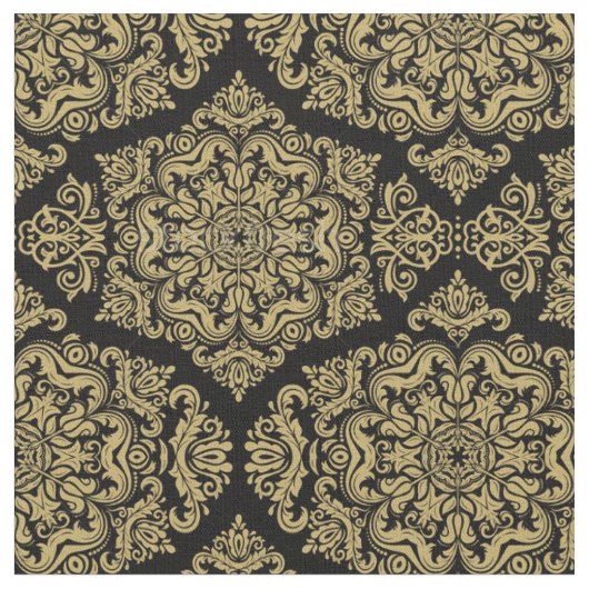 Rijk goud op zwart Damask stof (Close Up)