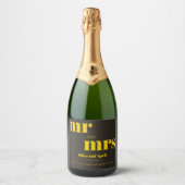 Rijk Gouden in Zwart Huwelijksthema Sparkling Wijnetiket (Voorkant)