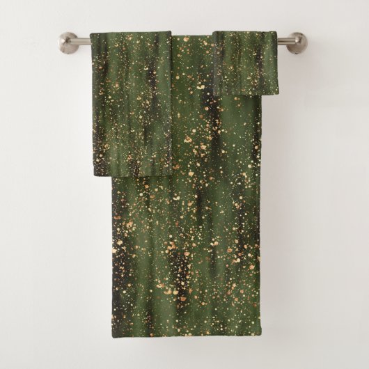 Rijk Groen en Goud Abstract Sparkle Pattern Bad Handdoek (Insitu)