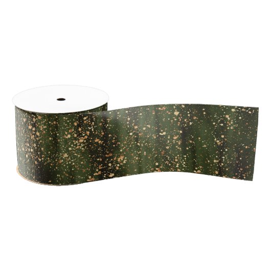 Rijk Groen en Goud Abstract Sparkle Pattern Grosgrain Lint (Spoel)