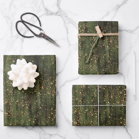 Rijk Groen en Goud Abstract Sparkle Pattern Inpakpapier Vel (Voorkant)