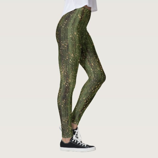 Rijk Groen en Goud Abstract Sparkle Pattern Leggings (Rechts)