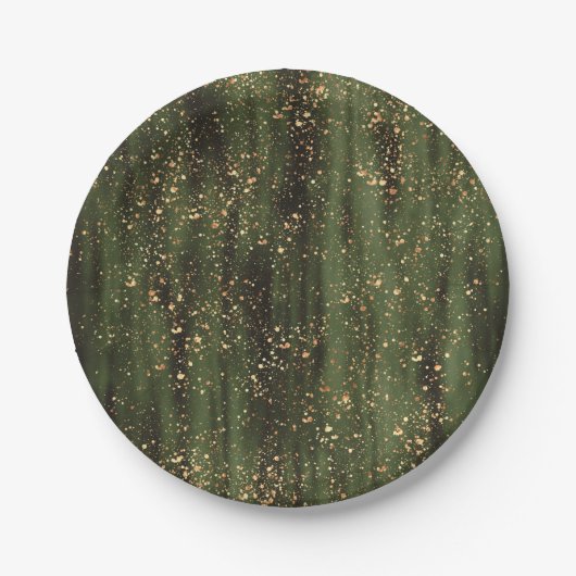 Rijk Groen en Goud Abstract Sparkle Pattern Papieren Bordje (Voorkant)