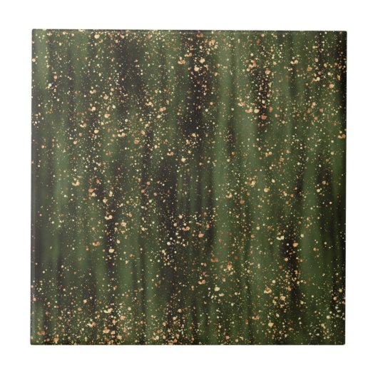 Rijk Groen en Goud Abstract Sparkle Pattern Tegeltje (Voorkant)