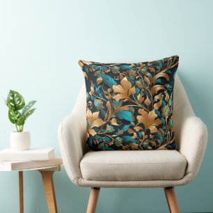 Rijk, Levendig, Goud, Turquoise, Herfstbladeren Kussen
