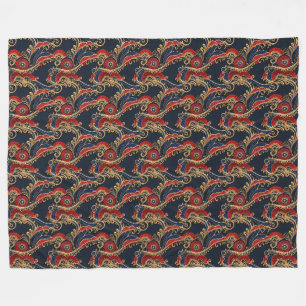 Rijk Rood, Marine, Goud Bloemen Scroll Fleece Deken
