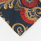 Rijk Rood, Marine, Goud Bloemen Scroll Fleece Deken (Hoek)