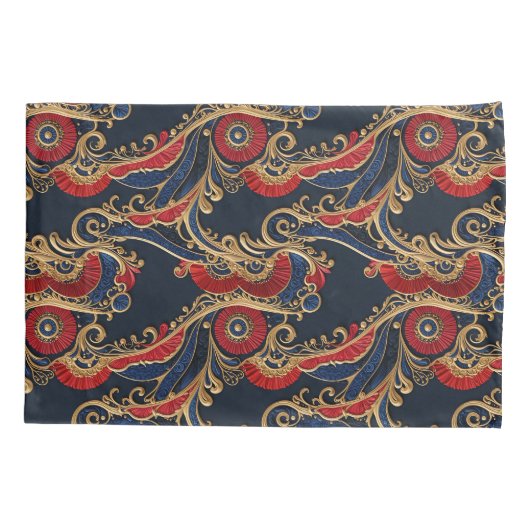 Rijk Rood, Marine, Gouden Bloemenrol Kussensloop (Achterkant)