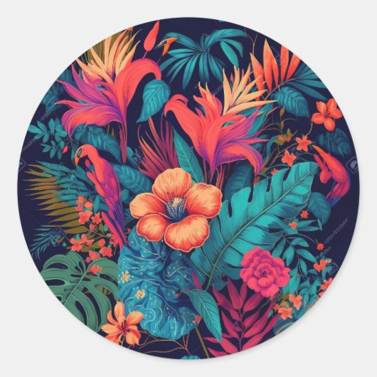 Rijk tropisch bloemenpatroon ronde sticker (Voorkant)