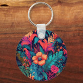 Rijk tropisch bloemenpatroon sleutelhanger (Achterkant)