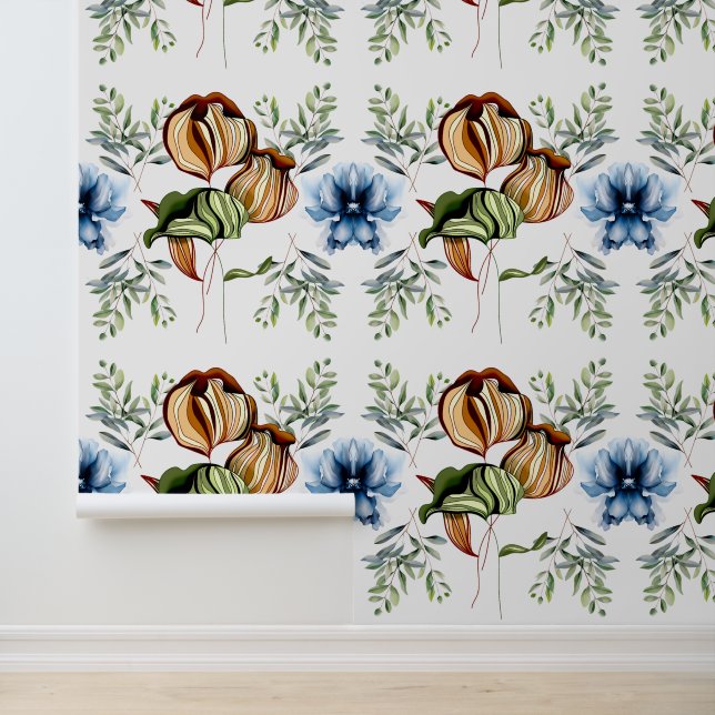 Rijk van gebladerte Bloemen Boho Chic Rustieke Vin Behang (Applicatie)