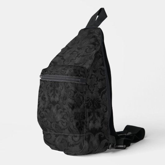 Rijk zwart Brocade-patroon Sling Bag (Rechterhoek)