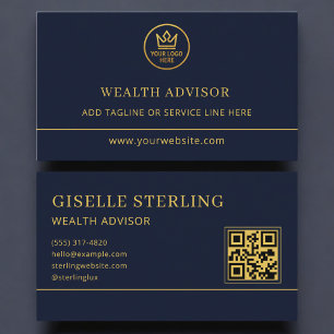 Rijkdom Adviseur Blauwe Gouden Logo QR Code Visitekaartje