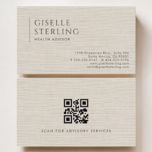 Rijkdom Adviseur Luxe Neutrale Linnen QR Code Visitekaartje