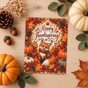 Rijkdom van Herfst Vos Thanksgiving Illustratie Briefkaart