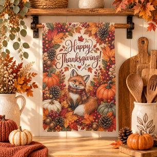 Rijkdom van Herfst Vos Thanksgiving Illustratie Theedoek