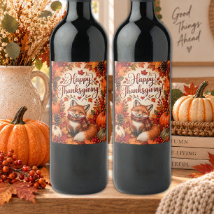 Rijkdom van Herfst Vos Thanksgiving Illustratie Wijn Etiket