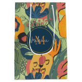 Rijke aarde kleuren abstracte bloemen, monogram medium cadeauzakje (Achterkant)